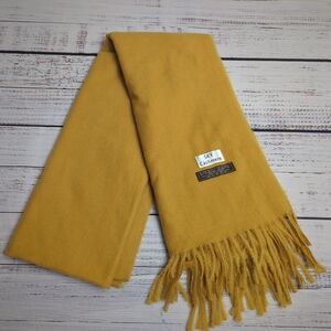 Sky Cashmere Virgin Wool 100% Tassel Long Scarf Wrap Yellow Gold With Fringe